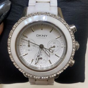 DKNY Womens White Watch with rhinestones
